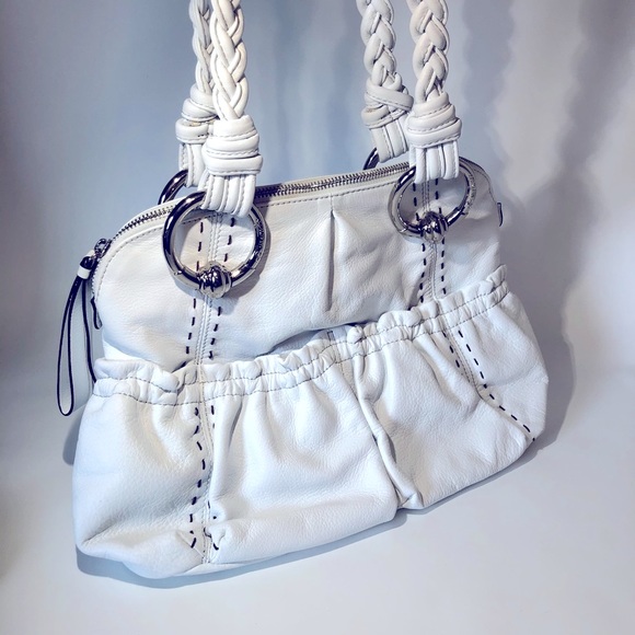 Authentic B MAKOWSKY Leather Braided Straps A211928 Handbag Purse White NWOT - Picture 3 of 14